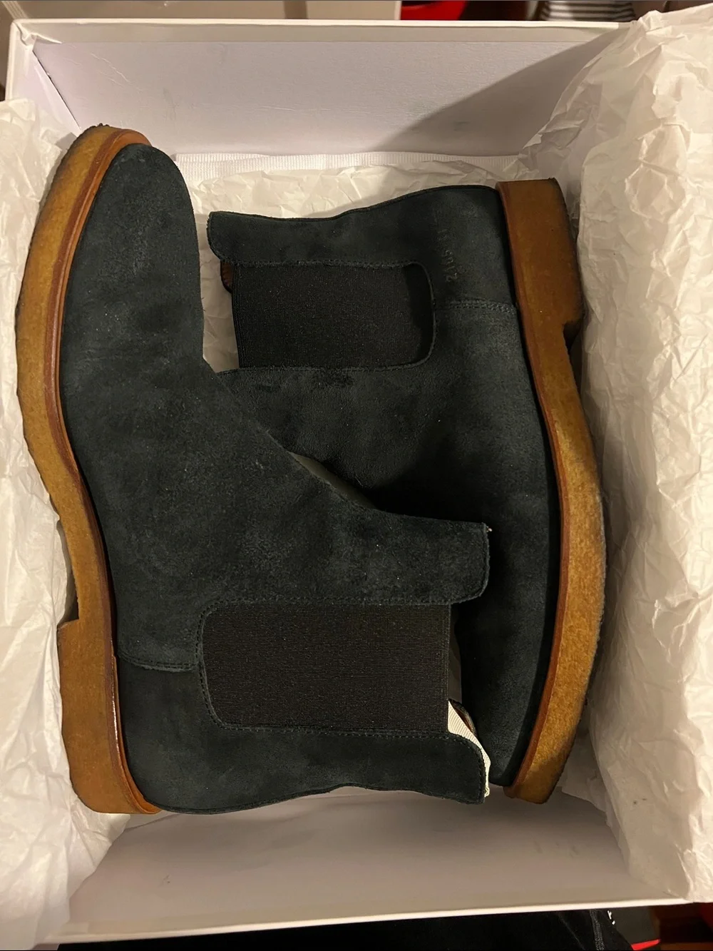 Common Projects Black Suede Chukka Boots with Brown Crepe Sole
